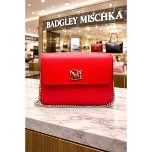 Badgley Mischka Logo Chain Strap Crossbody Clutch Bag Red